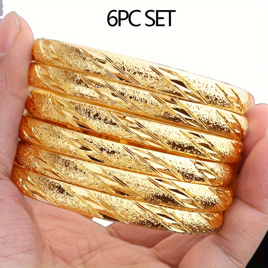 Set of 6 Gold Plated Middle Eastern Style Bangle Bracelets for Women Weddings Parties Everyday