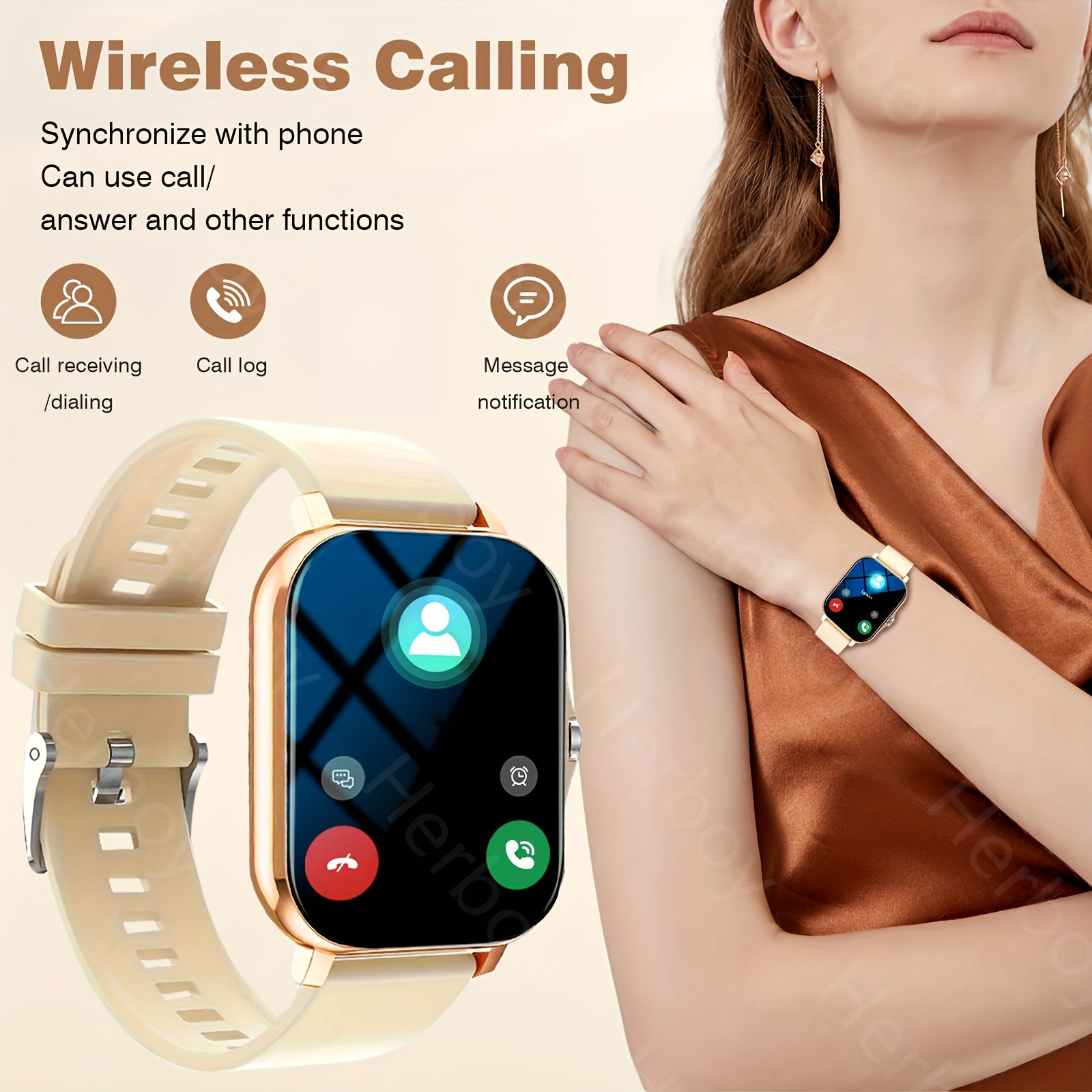 2025 Smart Watch with Wireless Calls SMS Notifications Fitness Tracker Pink Silicone Band Compatible with iPhone Android