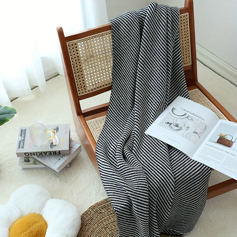 Striped Knitted Blanket for Sofa and Bed Warm Cozy Air Conditioning Use