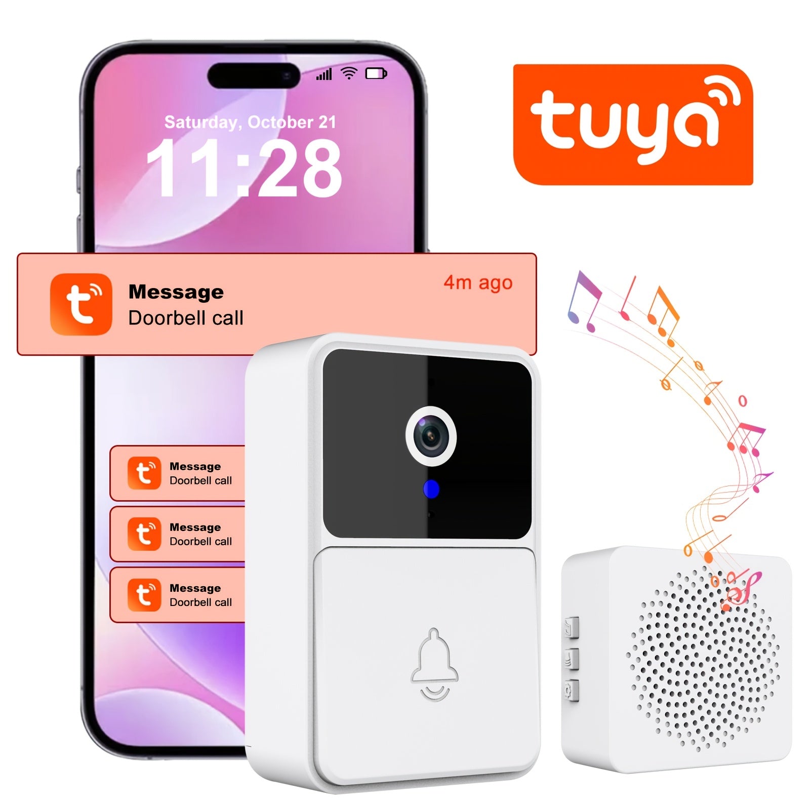 Wireless Smart Doorbell with 480P Camera Night Vision Two-Way Audio Battery or USB Power