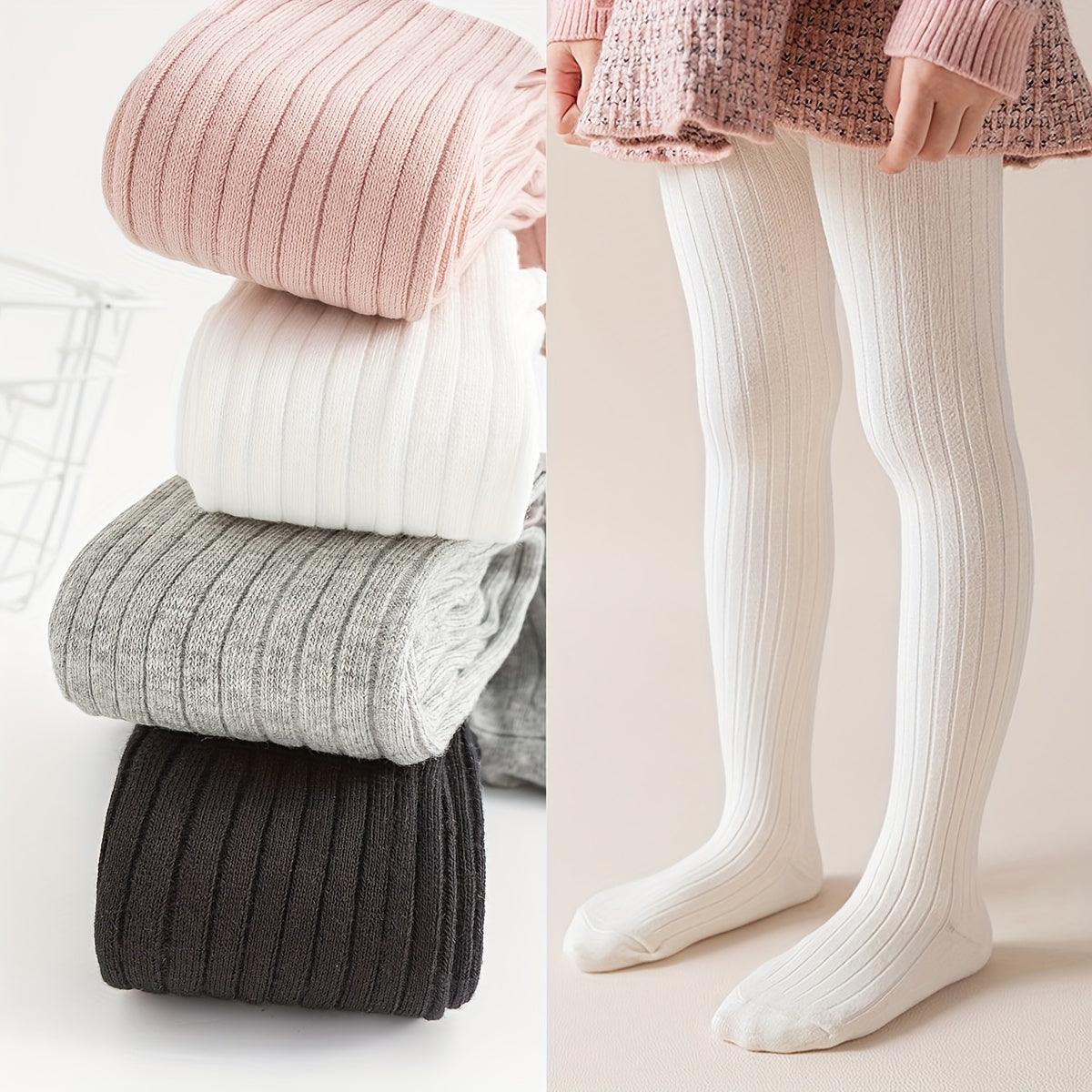 Girls Spring Autumn Floral Leggings Soft Knit Stretchy Solid Color with Striped Design