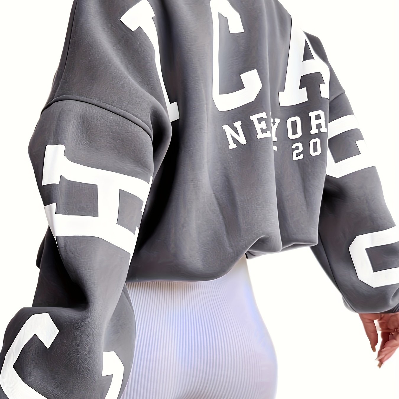 Women's Brown Letter Print Sweatshirt Crew Neck Long Sleeve Casual