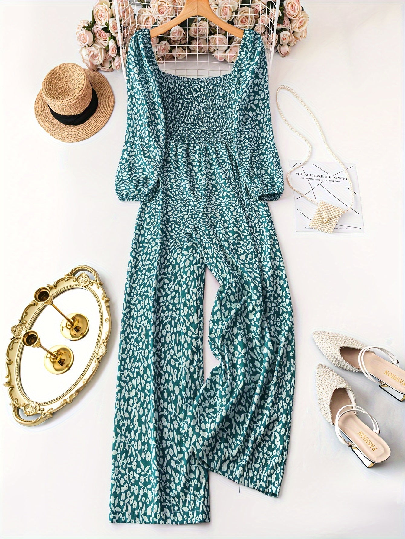 Plus Size Floral Print Long Sleeve Jumpsuit for Spring Women