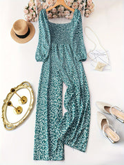 Plus Size Floral Print Long Sleeve Jumpsuit for Spring Women