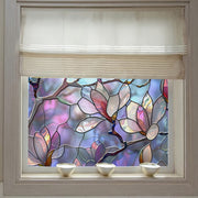 Reusable Floral Stained Glass Window Film Static Cling Rectangular Dull Finish