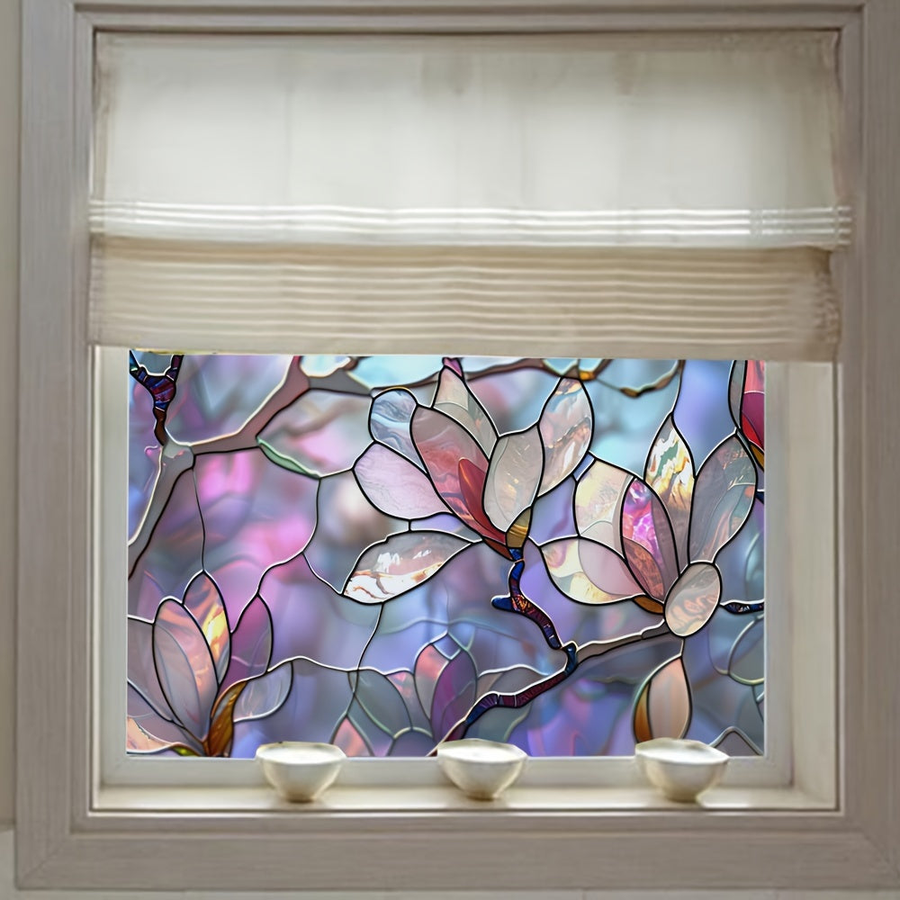 Reusable Floral Stained Glass Window Film Static Cling Rectangular Dull Finish