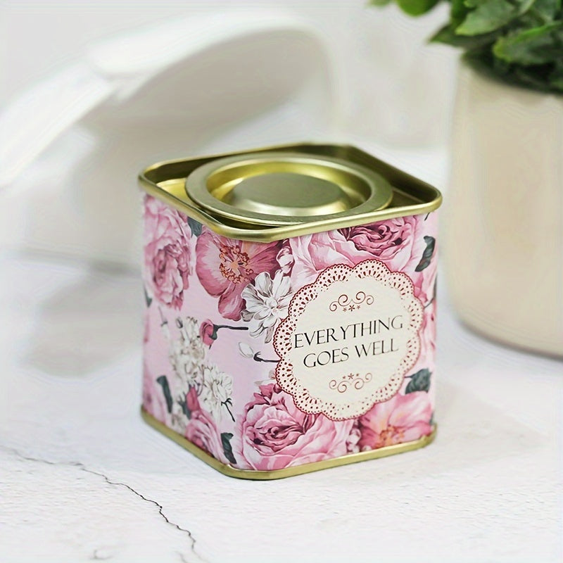 Decorative Floral Tea Storage Tin Square Canister Airtight Lid Food Safe