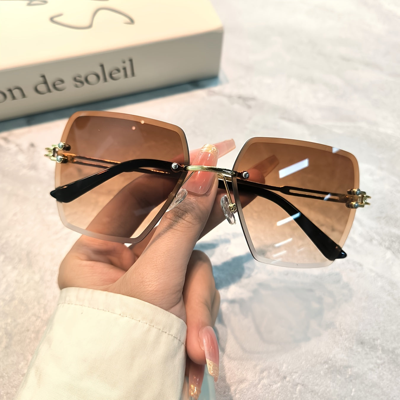 Gafas sin montura cuadradas para mujer con lentes de degradado para fiestas y uso diario