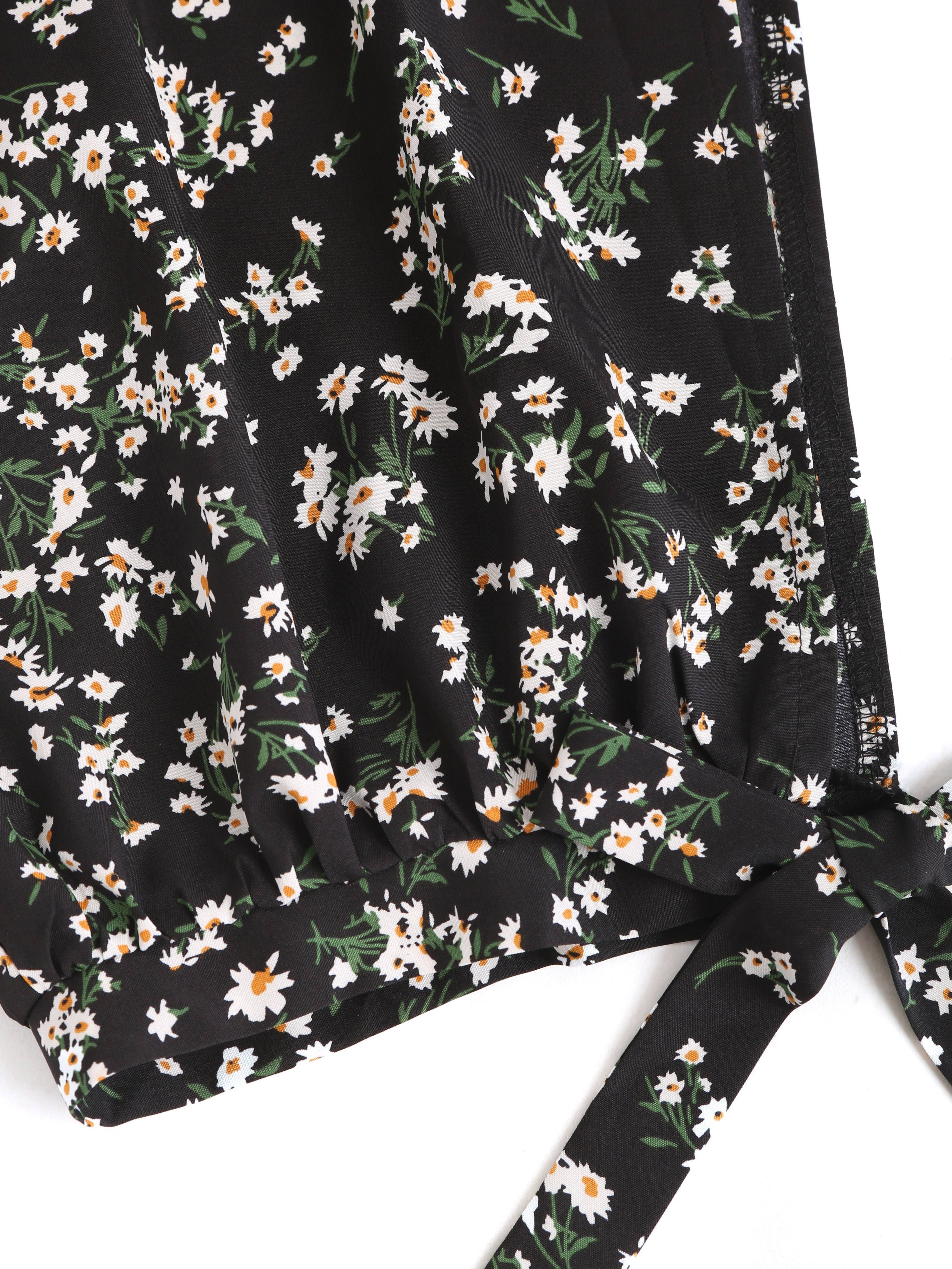 Plus Size Women's Floral Wide Leg Waist-Cinched Split Pants