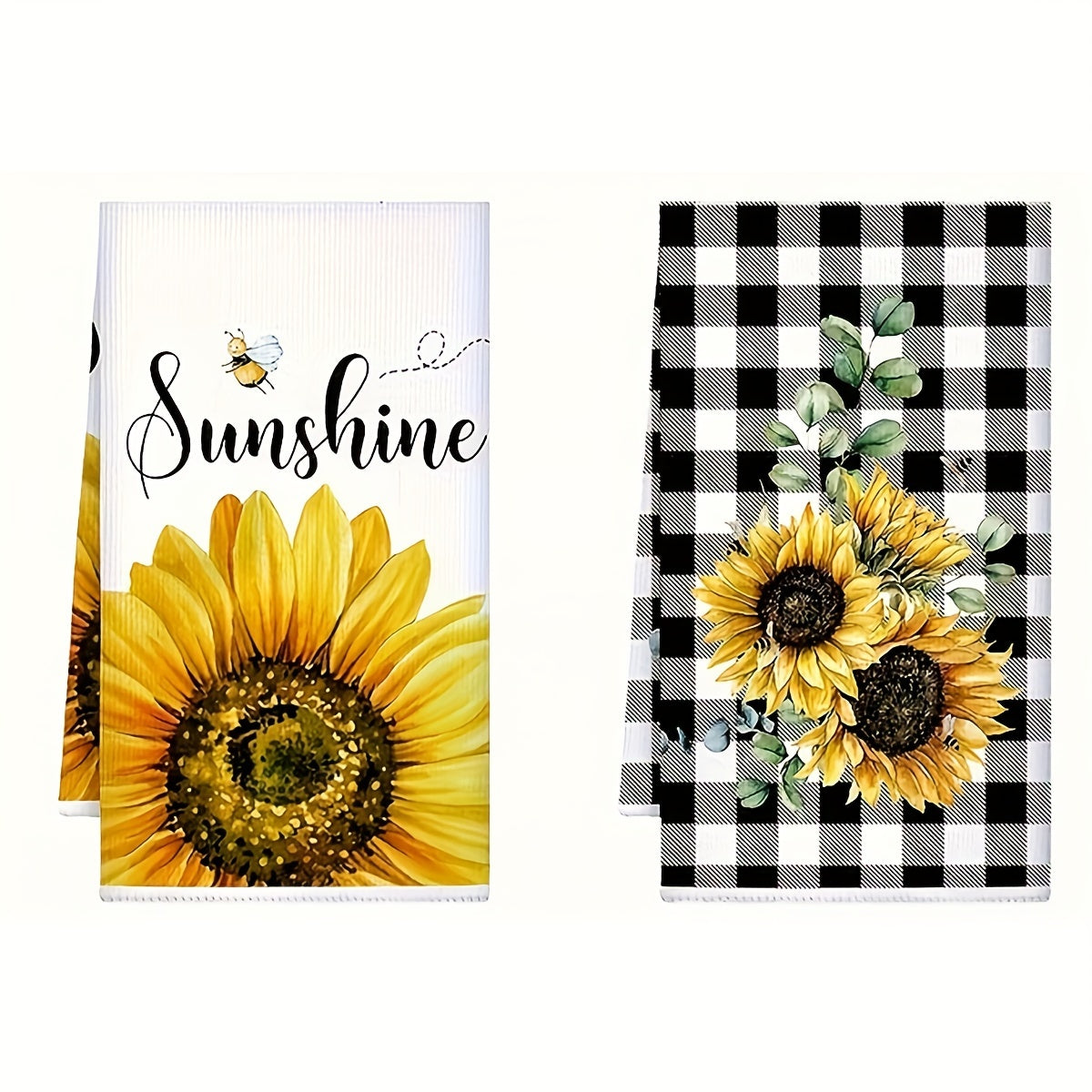 Set of 2 or 4 Sunflower Print Microfiber Cleaning Cloths Soft Absorbent Quick-Dry Machine Washable