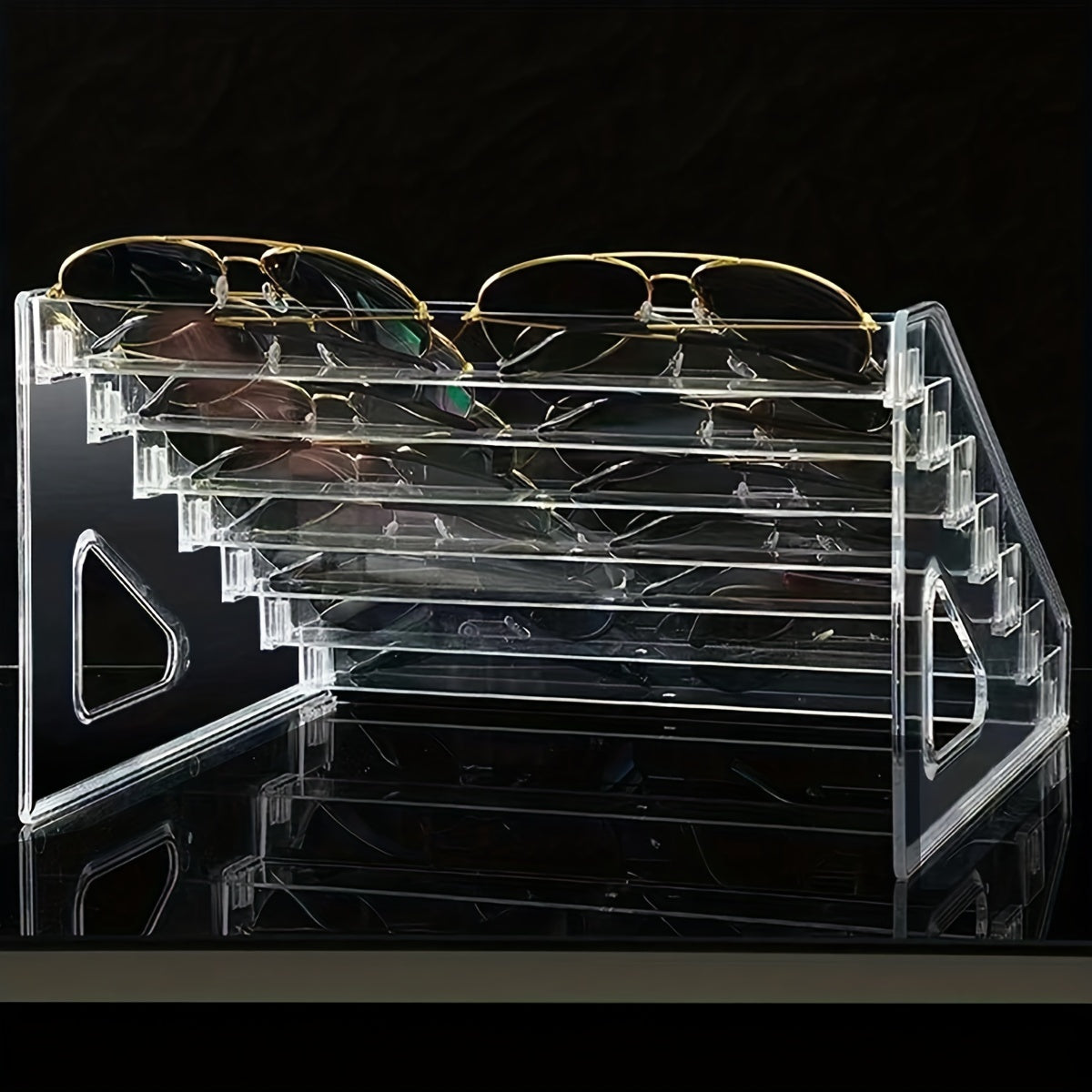 Soporte de exhibición de gafas de acrílico para gafas y cosméticos, estante de almacenamiento en niveles