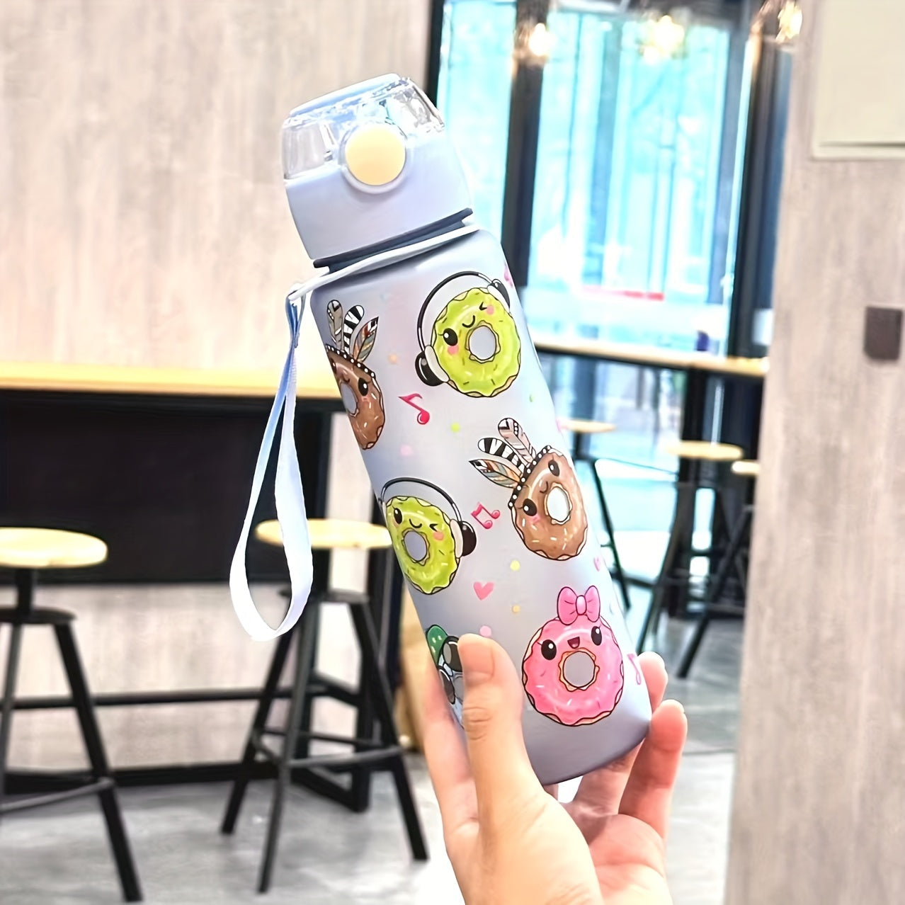 Cute Donut Design Water Bottle 700ml BPA-Free High-Temp Resistant Portable Leak-Proof Outdoor Use