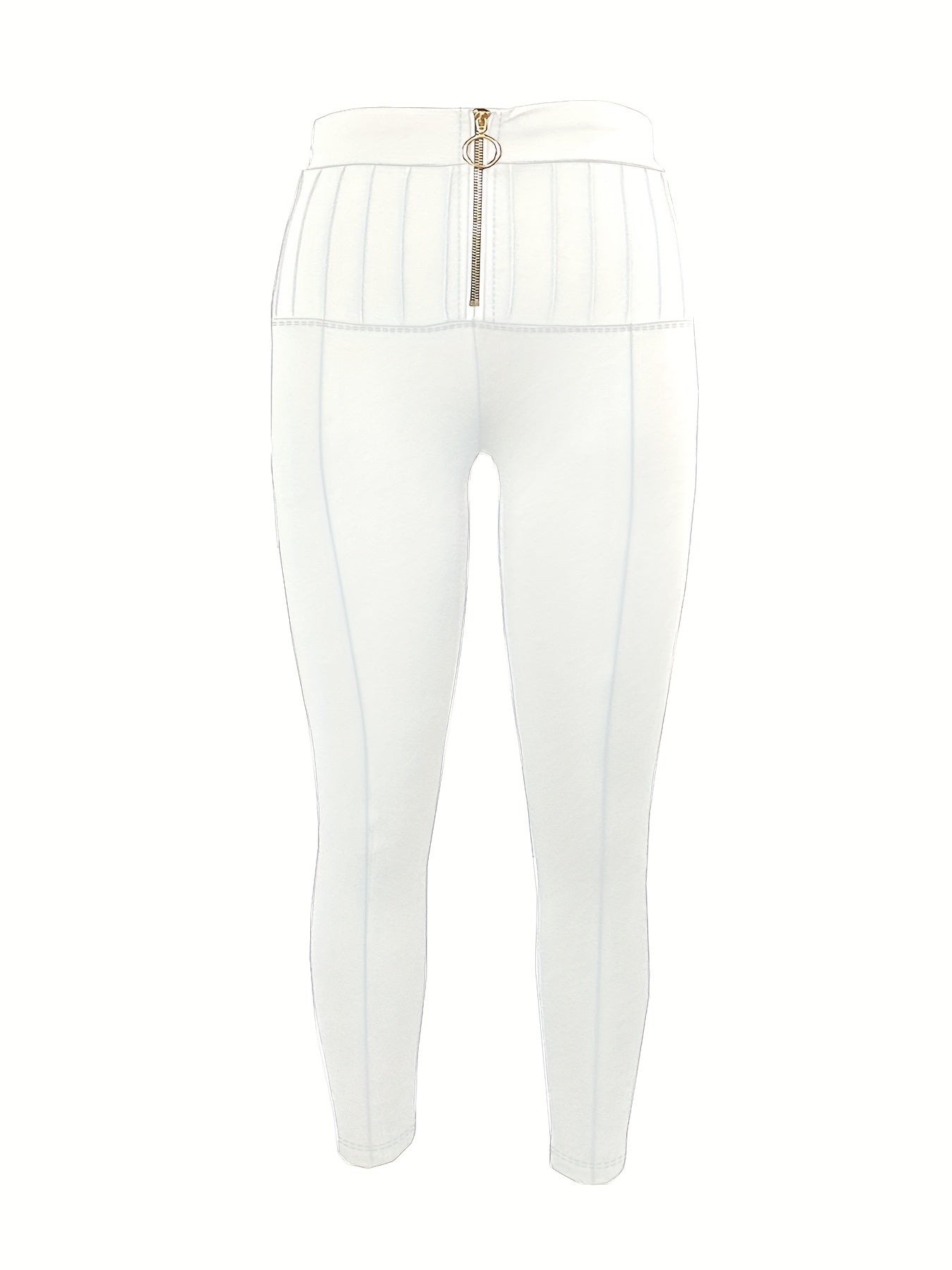 Plus Size Women's High-Waisted Stretch Pants with Gold Zipper Black