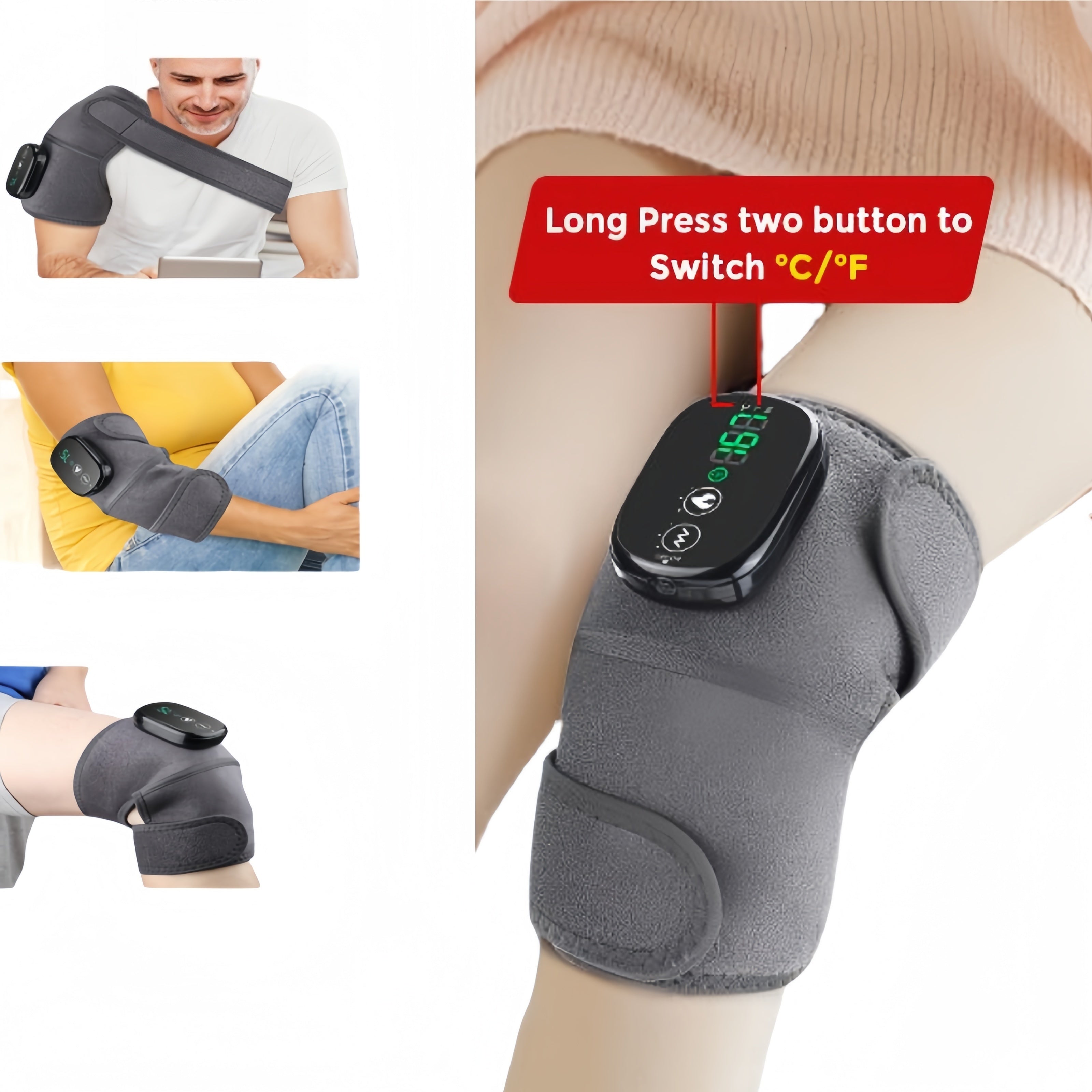 Portable Knee Massager with Heat Vibration LED Display for Pain Relief