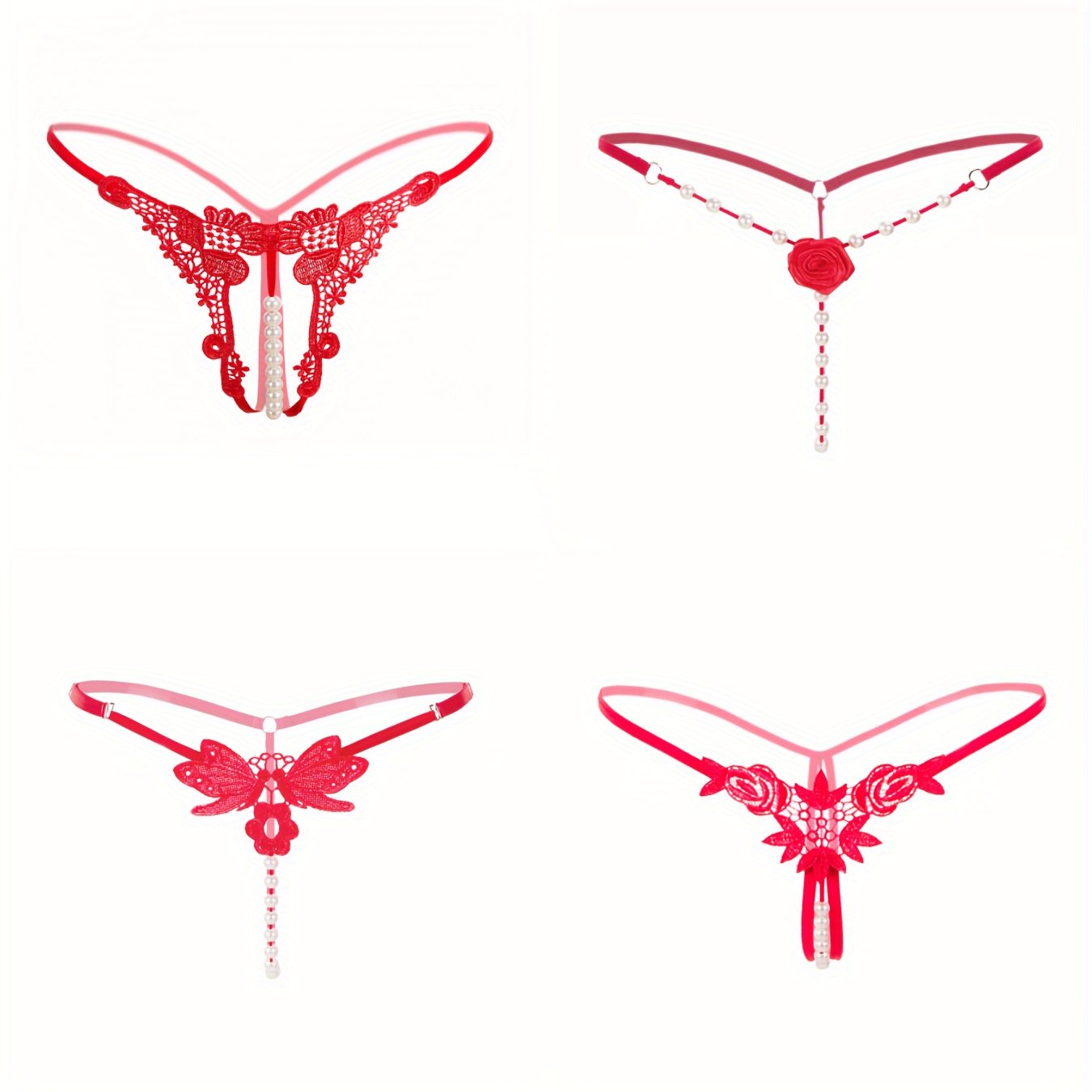 4 Цветные вышитые стринги с искусственными жемчужинами для женского нижнего белья.