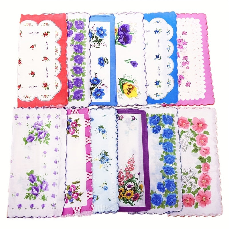 Men's Cotton Handkerchiefs Set of 12 Floral Design 28cm