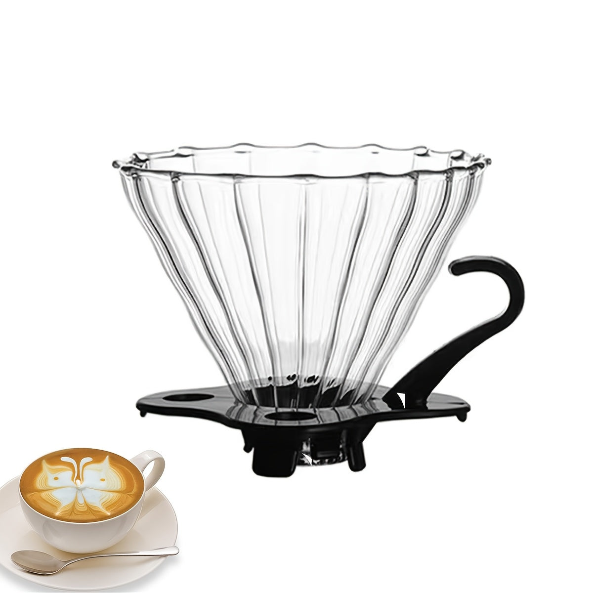 Glass Pour Over Coffee Dripper with Handle, Reusable Cone Filter for Home Office Travel