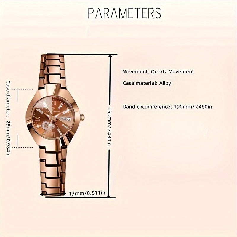 Women’s Heart Quartz Watch with Rhinestones Luminous Dial and Date Function