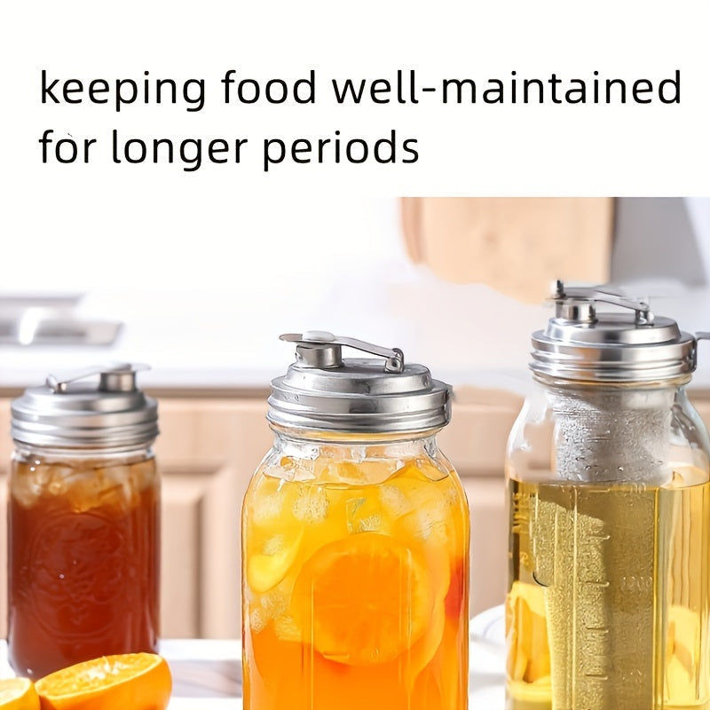 Stainless Steel Mason Jar Lid with Handle for 86mm Canning Jars Kitchen Storage