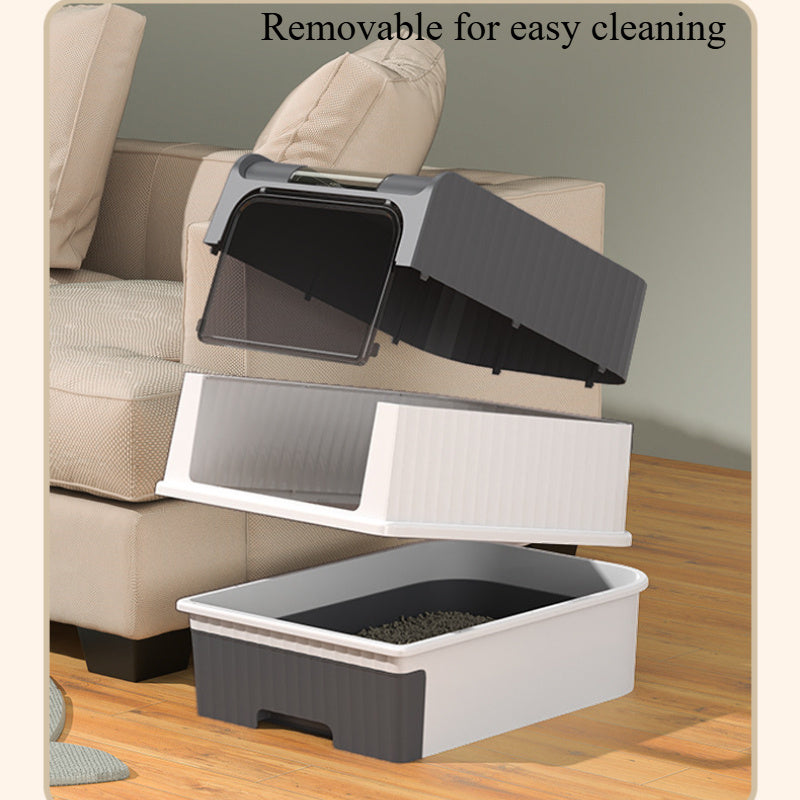 XL Enclosed Cat Litter Box with Drawer Odor-Resistant Easy to Clean Rectangular Polypropylene