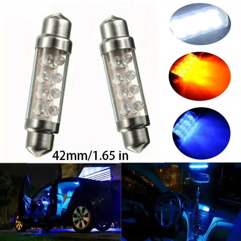 Juego de 2 bombillas LED 12V Azul Blanco Rojo Luz de cúpula C5W para interior de auto