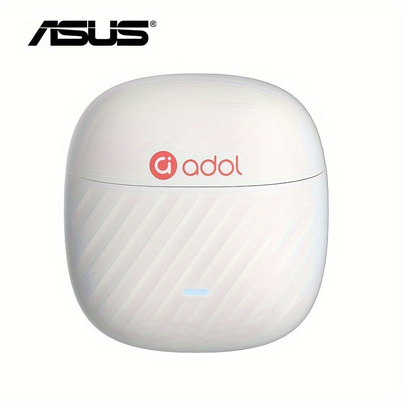 Беспроводные наушники Asus с микрофоном, длительным временем работы от батареи и зарядным чехлом для игр и музыки.