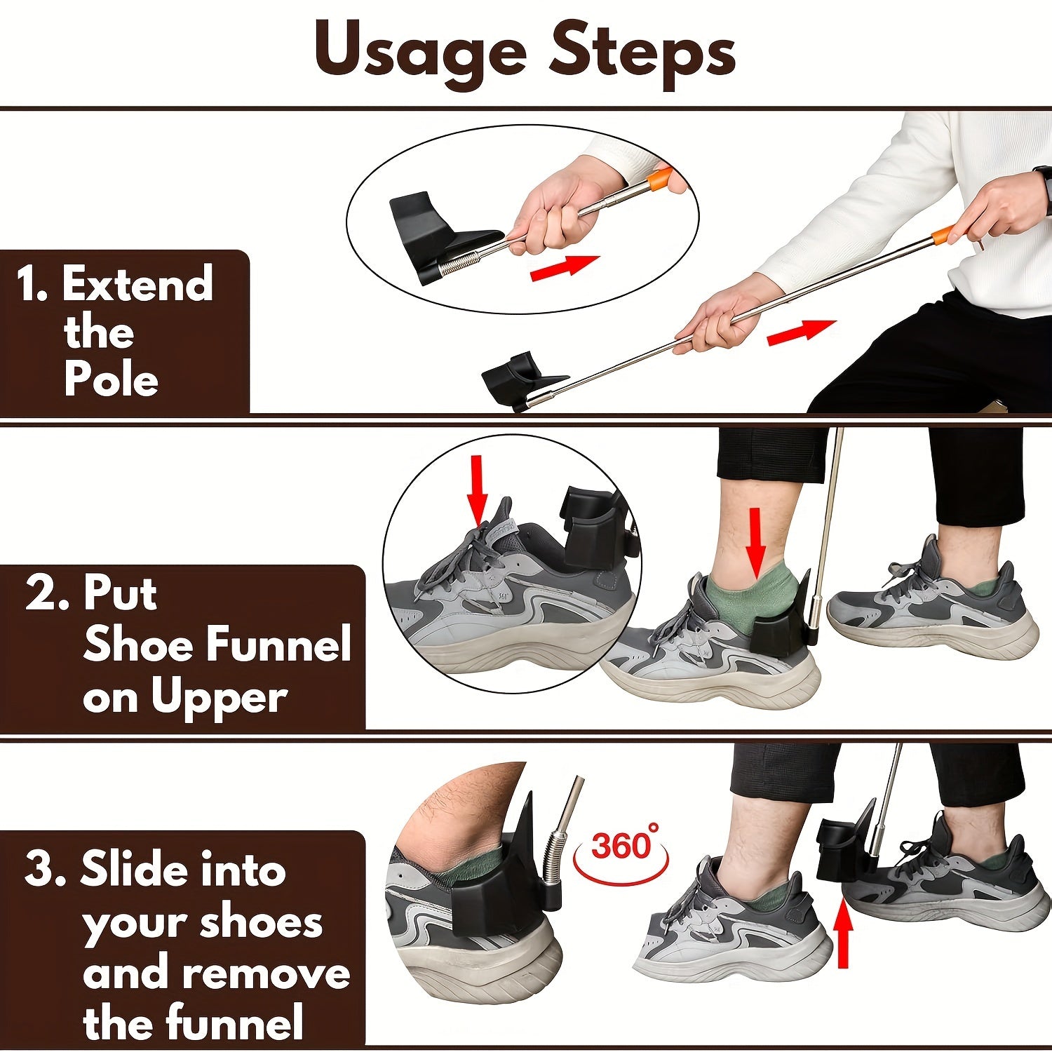 Senior Stainless Steel Shoe Horn 78.74cm No Bending, Fits Sneakers & Boots