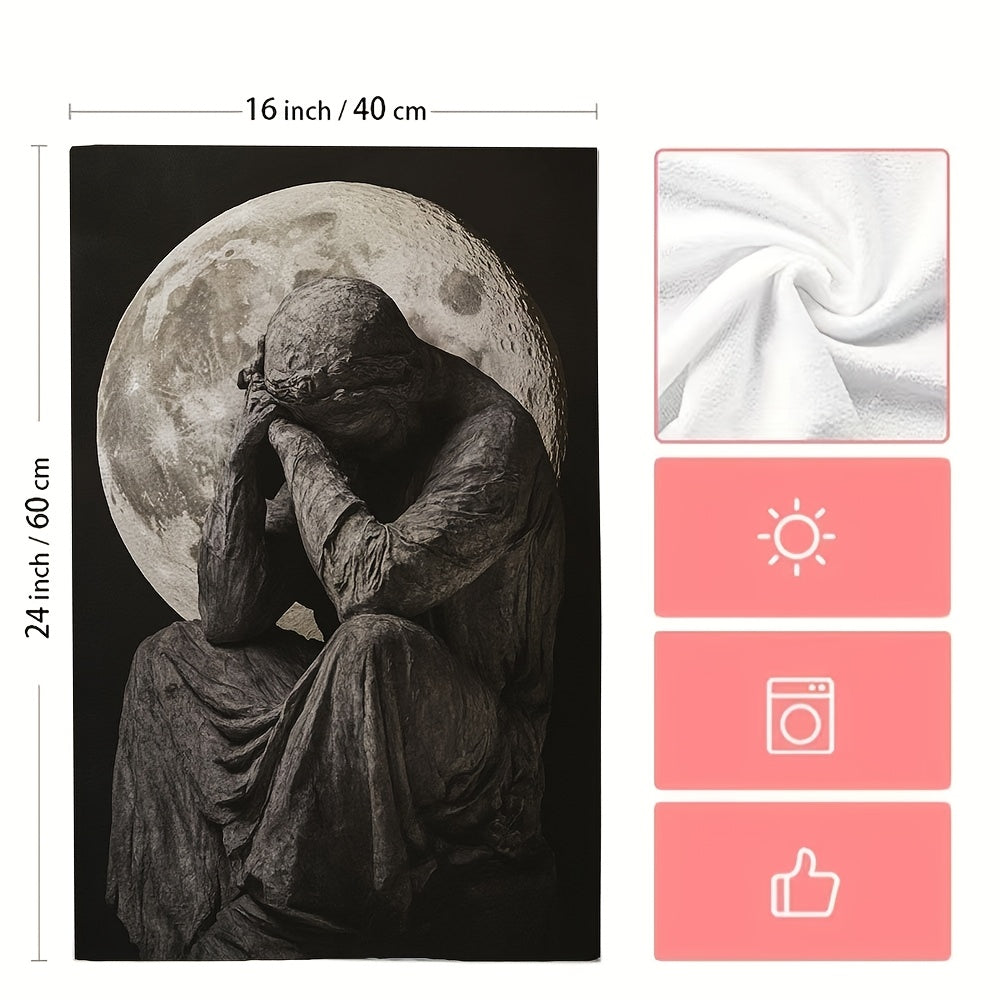Two-Pack Moon Polyester Dish Towels, High Absorbency, Coastal Theme, 16x24 Inches