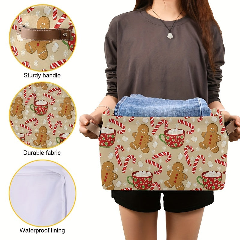 Bayram Shirinlik Qandli Qalam va Qor To'pi Saqlash Savati - Egiluvchan Sun'iy Charmli Qo'ltiq, Suvga Bardoshli Kanvas, Shkafni Tashkil Etish, O'yinchoq Saqlash, Kiymish, Xonani Bezaklash yoki Sovg'a Berish uchun.