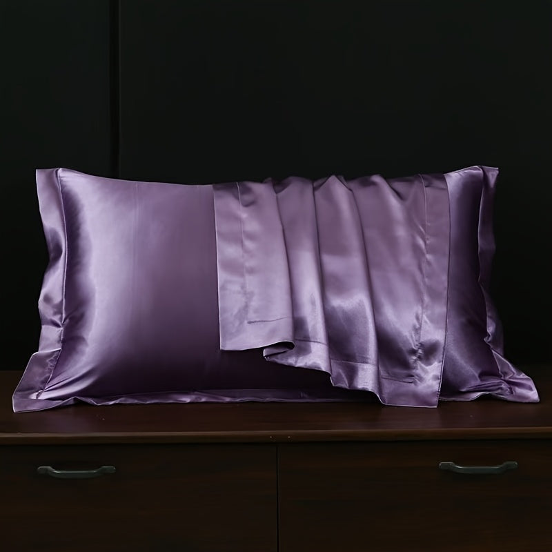 Set of 2 Mulberry Silk Pillowcases 25 Momme Satin Weave Hypoallergenic Solid Color