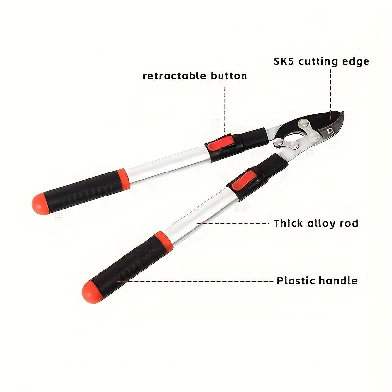 Tijeras de poda telescópicas clásicas con hoja de acero al carbono, antideslizantes y ambidiestras
