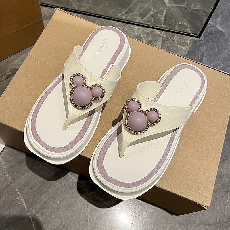 Women's Platform Flip-Flops with Rhinestone Accents Waterproof All-Season Slide Sandals