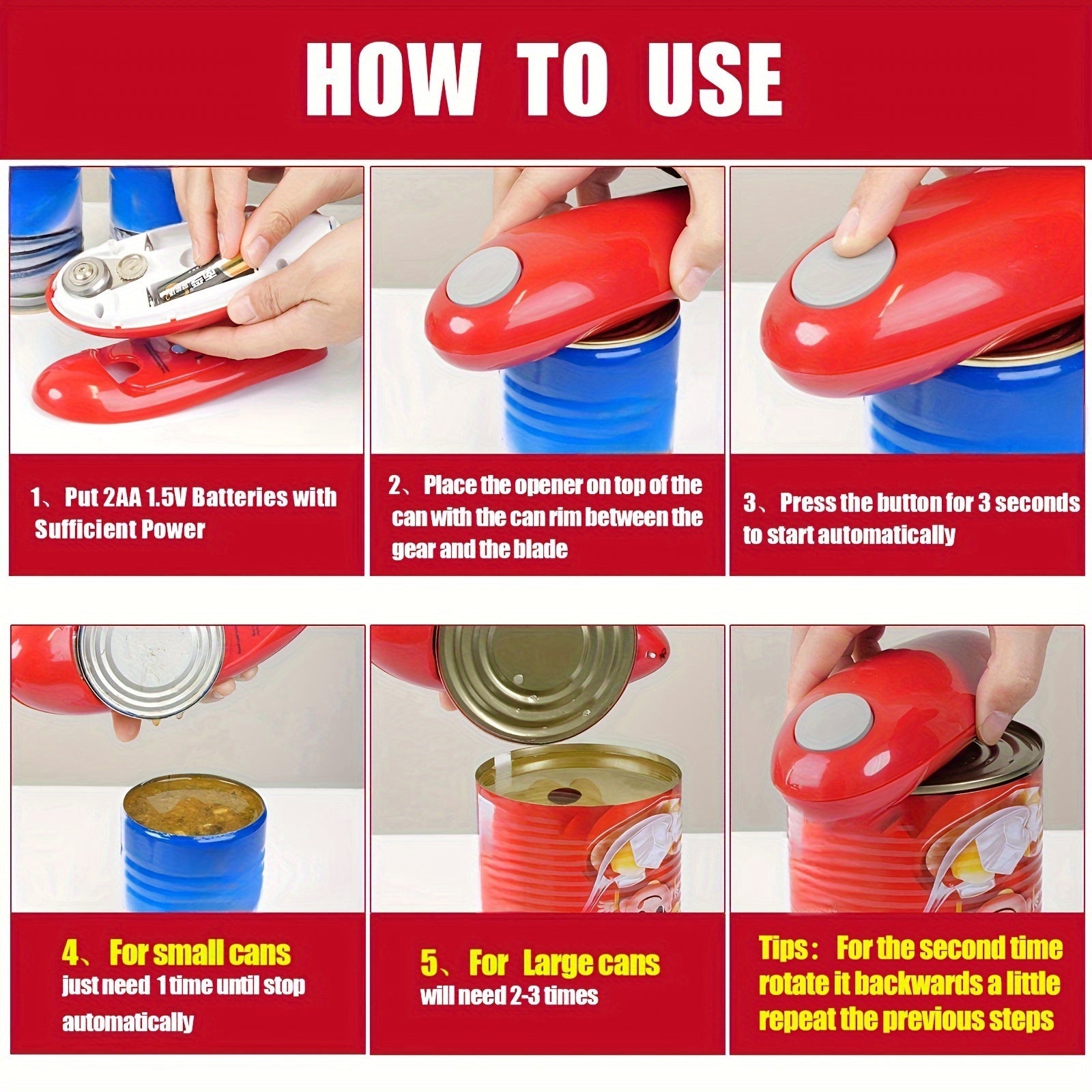 Abrelatas automático para cocina, alimentado por batería, fácil de usar