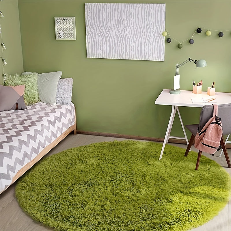 Kulrang Shaggy dumaloq gilam, mashina bilan yuvish mumkin, yumuşoq va molmolli xona gilami uchun yotoqxona