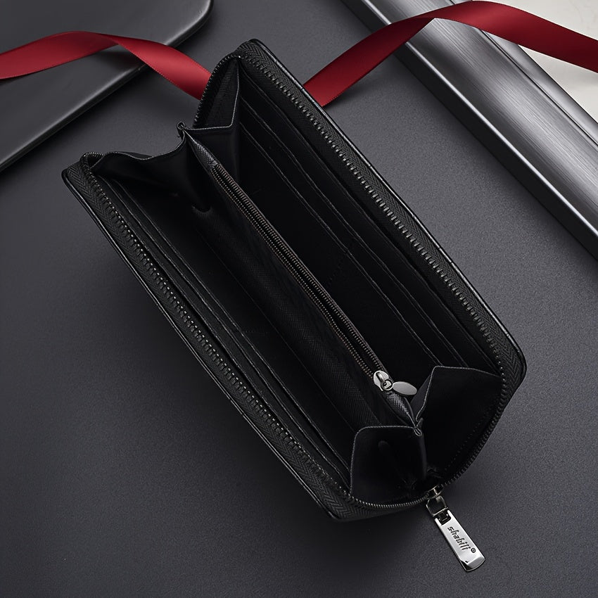 Мужской черный кошелек из искусственной кожи с большой вместимостью, держатель для нескольких карт и дизайном с буквами