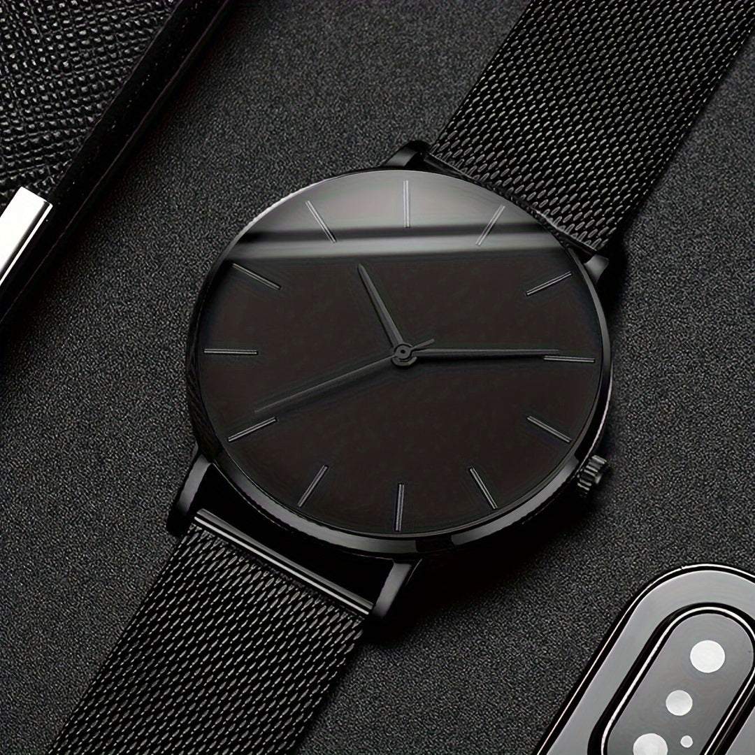 Men's Quartz Watch Minimalist Dial Alloy Band Non-Rechargeable Battery