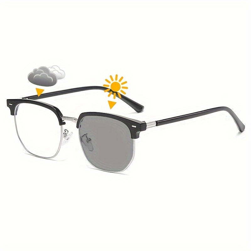 Men's Semi-Frame Sunglasses with Light-Induced Color-Changing Lenses Retro Style for Casual Wear