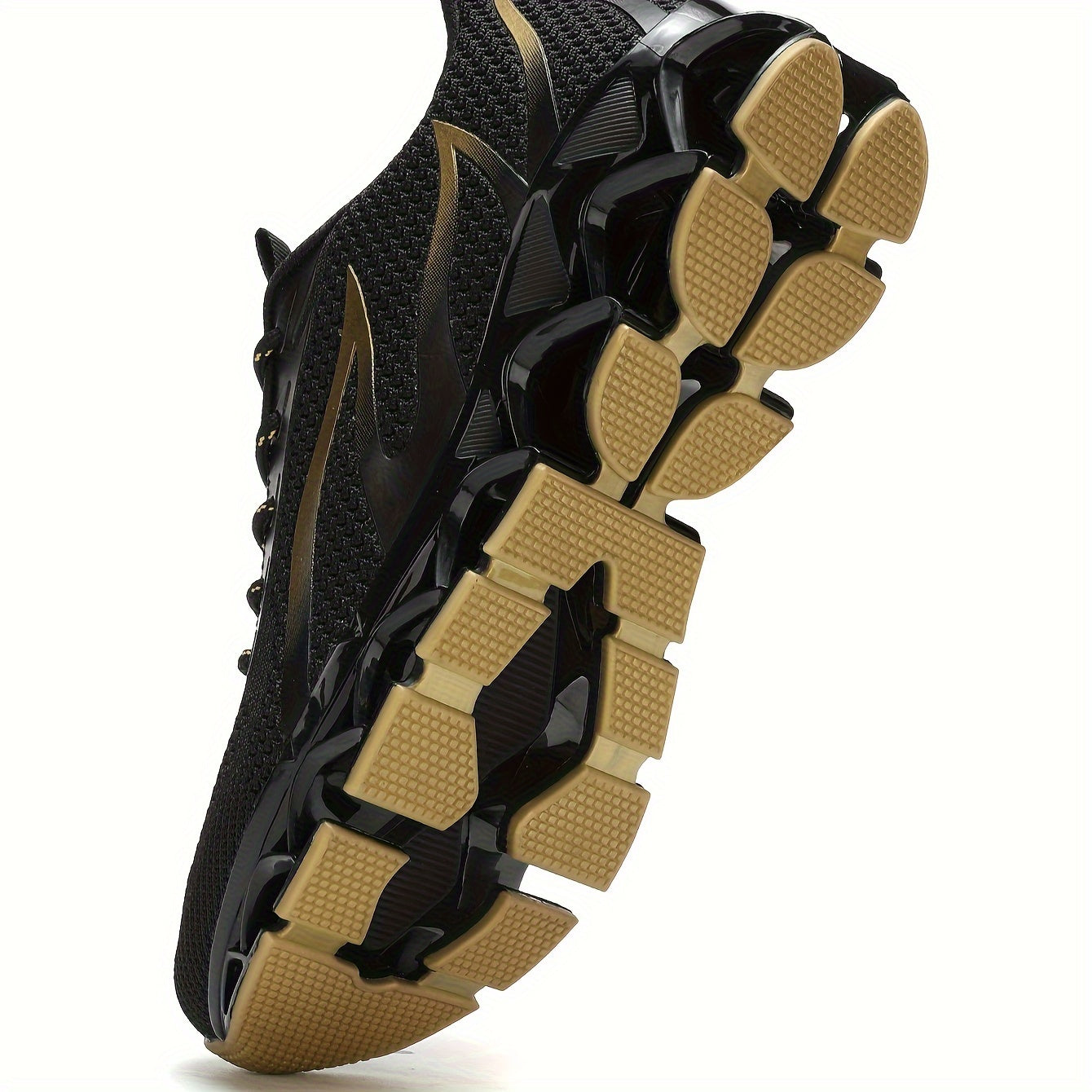 Men's Athletic Sneakers Breathable Mesh Non-Slip Rubber Sole Lace-Up Round Toe All-Season Black and Gold