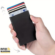Cartera de bloqueo RFID de aluminio para hombres y mujeres, porta tarjetas delgado que protege contra el skimming RFID
