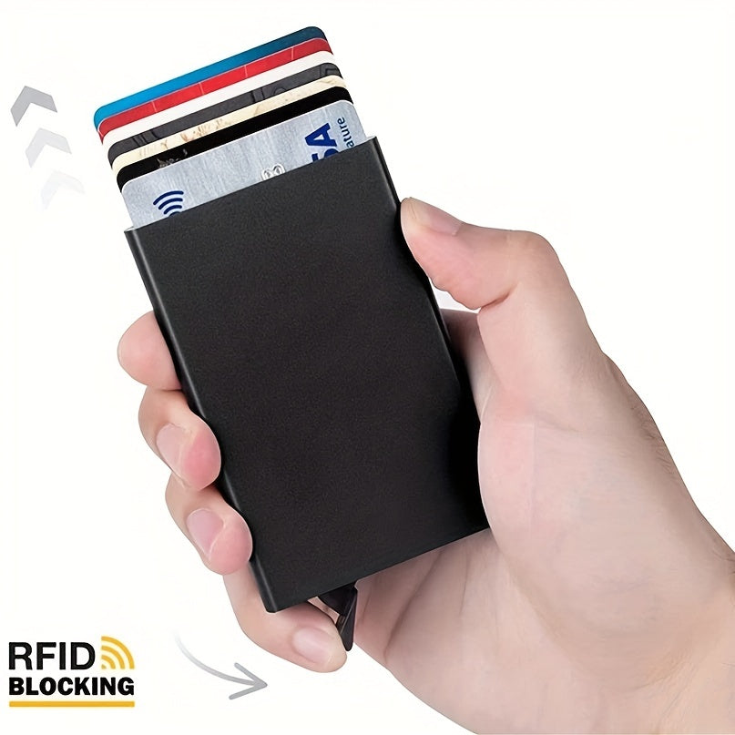 Cartera de bloqueo RFID de aluminio para hombres y mujeres, porta tarjetas delgado que protege contra el skimming RFID