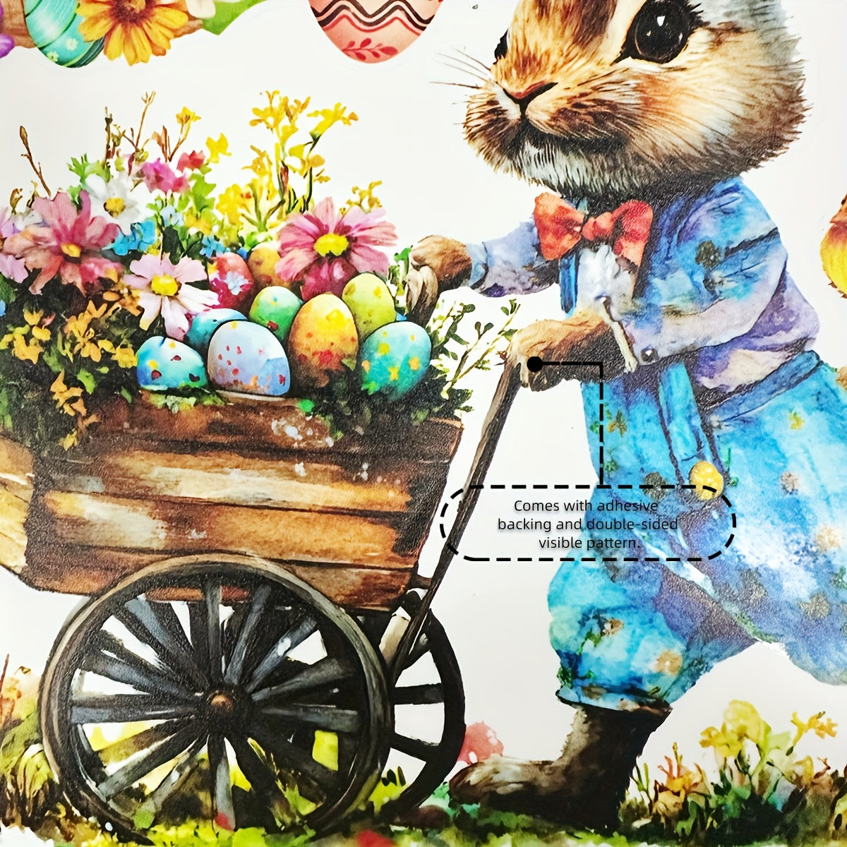 Easter Glass Window Sticker Bunny Cart with Eggs Decorative Decal
