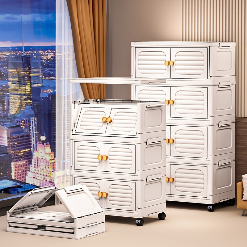 3 qavatli, suv o'tkazmaydigan, yig'ilishi shart bo'lmagan, egiluvchan plastik saqlash shkafi. Oq rangda, oltin aksentlar bilan, yotoqxona va uy tartibi uchun ideal.