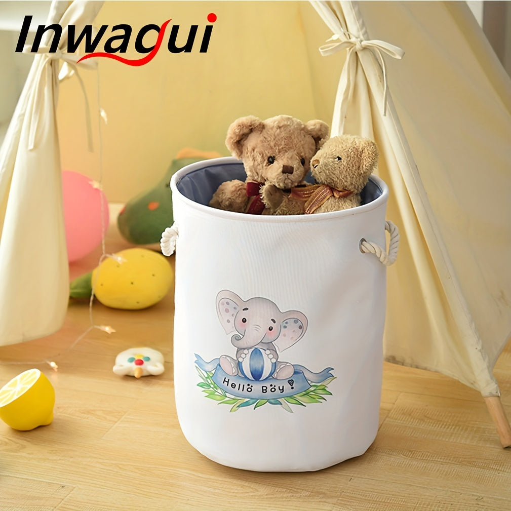 Large Foldable Laundry Hamper with Animal Design, Thick Fabric, Drawstring Lid