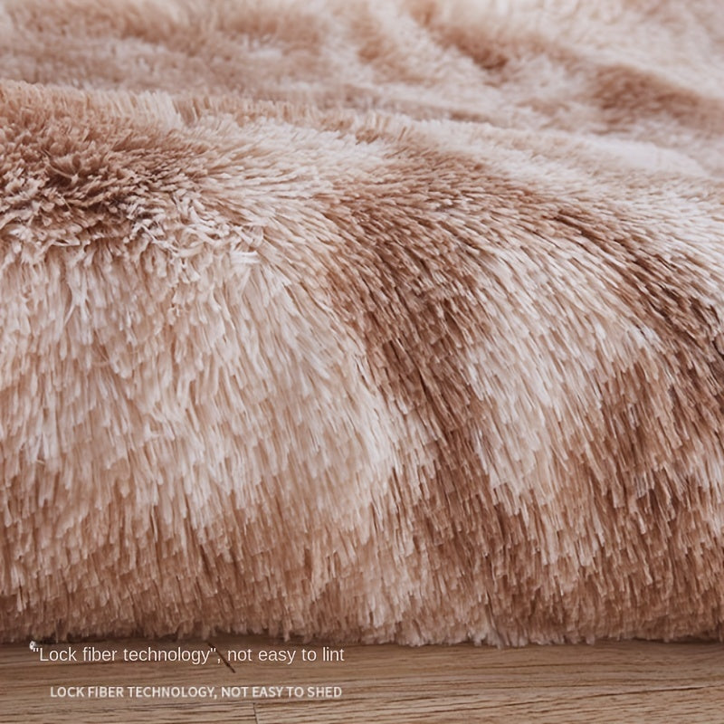 Shaggy Plush Carpet Rug Long-Haired Tie-Dyed Solid Color Faux Fur Non-Slip Backing