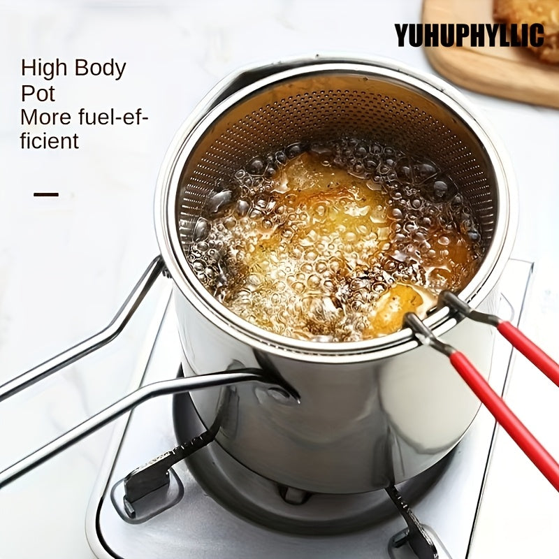 Freidora de acero inoxidable con soporte para filtro para papas fritas crujientes, pescado, pollo