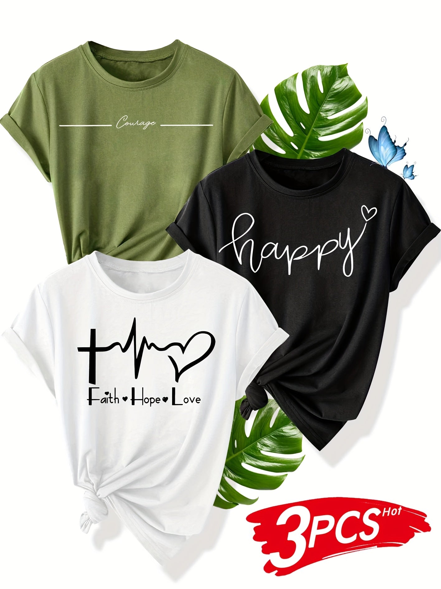 Women’s 3-Pack Cotton Short Sleeve T-Shirts Casual All-Season Comfort