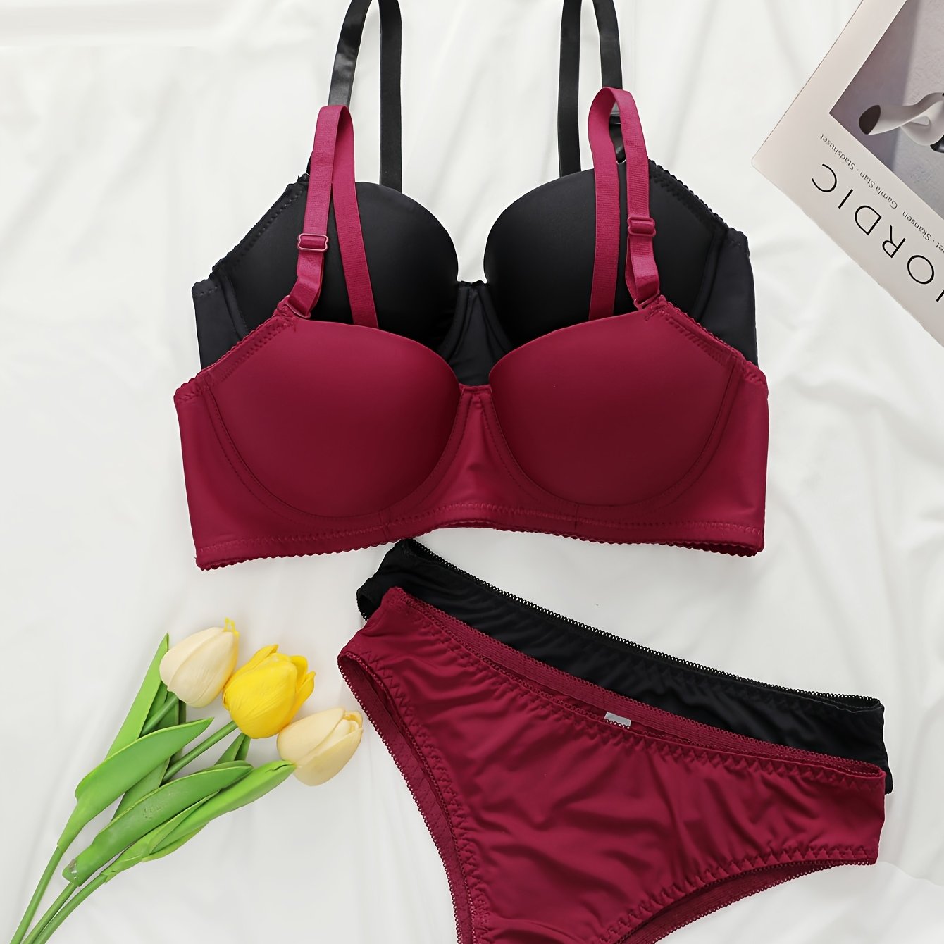 Women's Casual Underwear Set with Low Elastic Waistband and Steel Ring Details