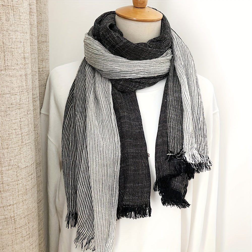Cotton Linen Striped Scarf for Men Women Autumn Winter Fashion Accessory
