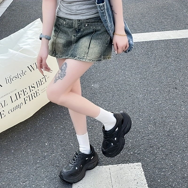 Women's EVA Platform Sneakers Black Beige Breathable Casual Running Shoes