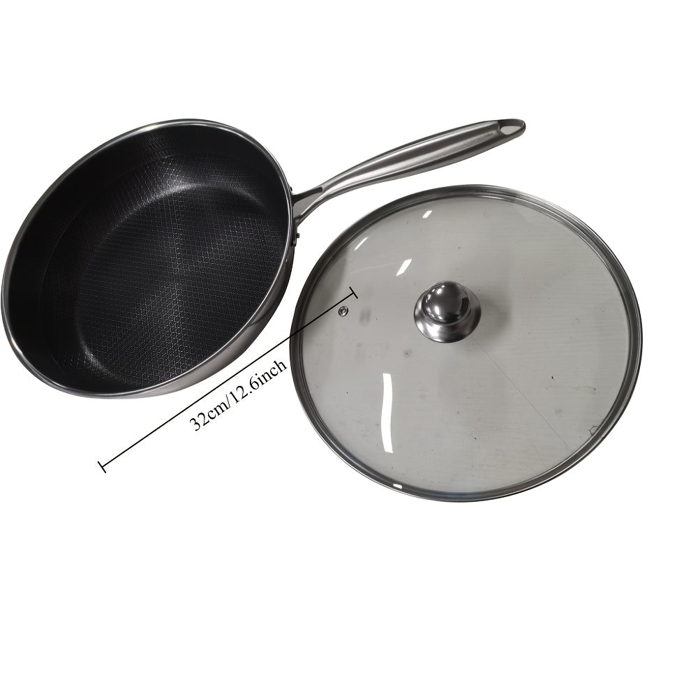 Stainless Steel Frying Pan Non-Stick Coating with Lid for Electric and Gas Stoves